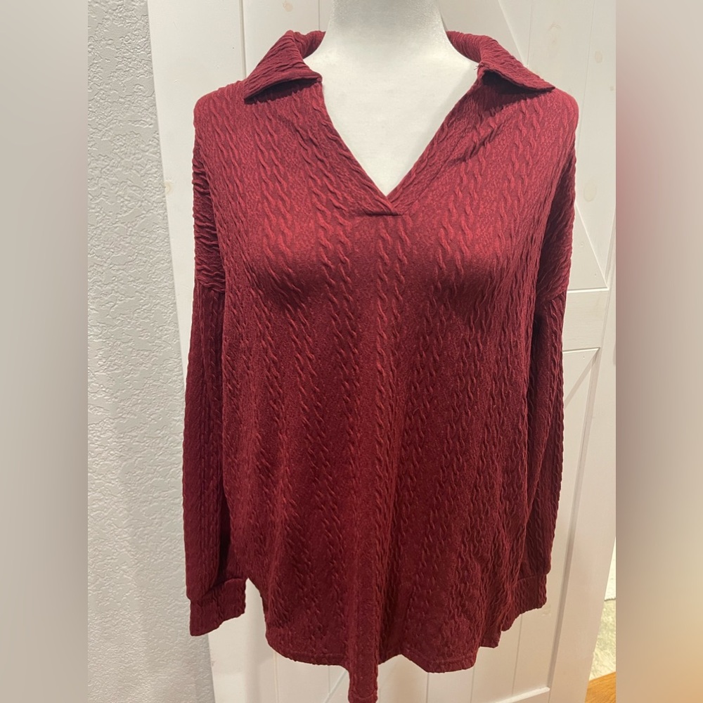 Wine Twist cable blouse